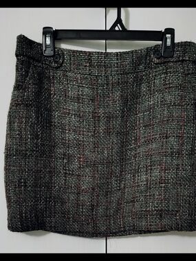 LOFT Charcoal Tweed Mini Skirt with Subtle Red Check
